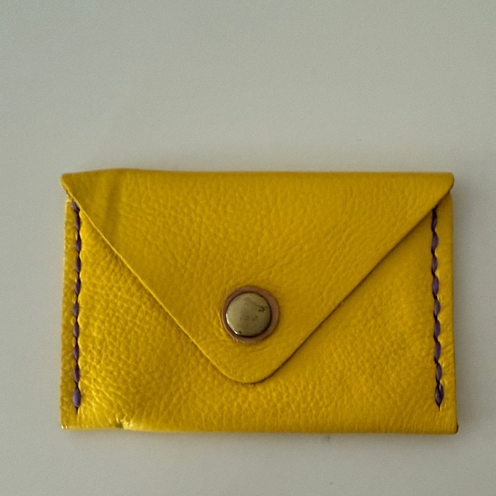 Yellow Leather Wallet, Card Holder Or Nail Clipper Case
